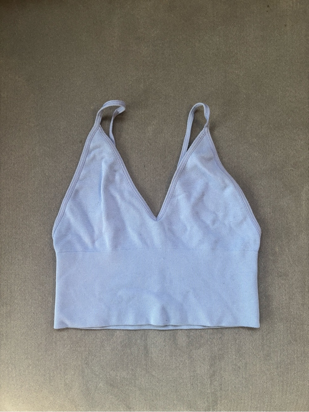 Aritzia x Talula Light Blue Ribbed V-Neck Crop Cami